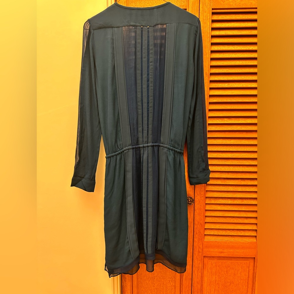 Diane Von Furstenberg New Slice Long Sleeved Heron Blue Silk Dress Size 0 - Picture 6 of 11